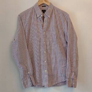 J. Crew Men's Button Down Shirt - Red, White, and Blue Seersucker